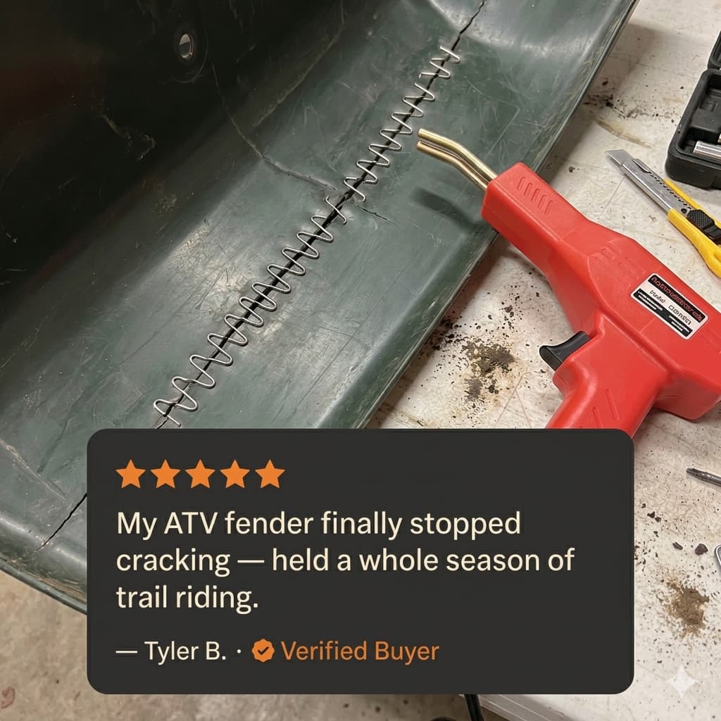 Five-star verified-buyer review over a welded ATV fender: My ATV fender finally stopped cracking, held a whole season of trail riding.